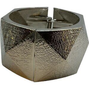 Geometric Silver Hinged Bracelet Textured Wrist Cuff Jewelry